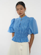 Puffed-Sleeve Gathered Blouse