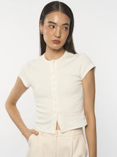 Ribbed Button-Front Knit Top