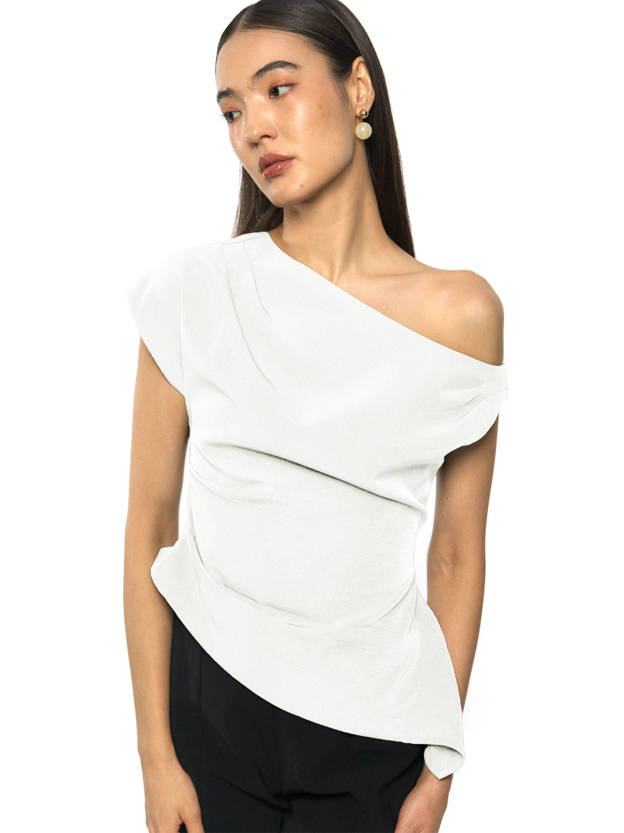 トップス beeden DRAPE ASYMMETRY BARE TOP Asymmetrical Drape Top