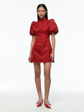 Puff Sleeve Mandarin Collar Short Dress