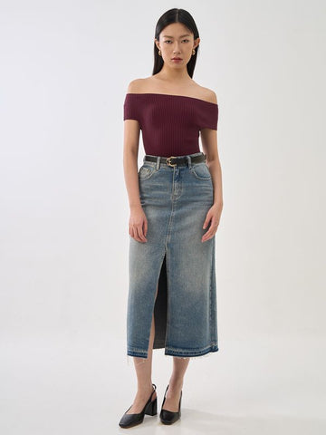 Off Shoulder Fitted Ribbed Knit Top