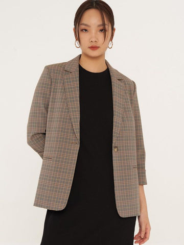 Rolled-Up Sleeves Plaid Blazer