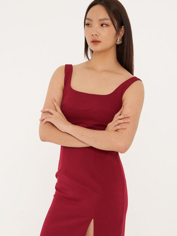 Square Neck Slit Dress