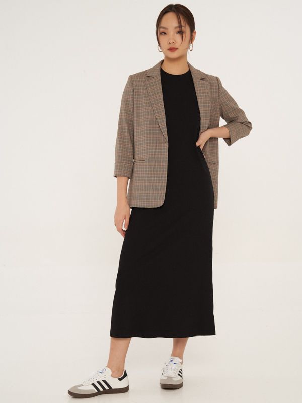 Rolled-Up Sleeves Plaid Blazer