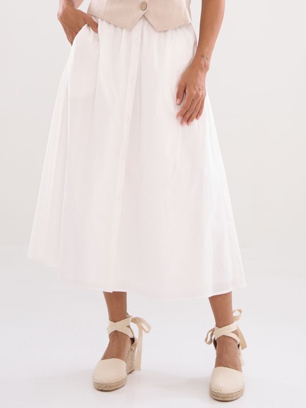 Elastic Flare Midi Skirt