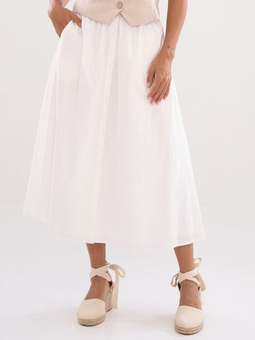 Elastic Flare Midi Skirt