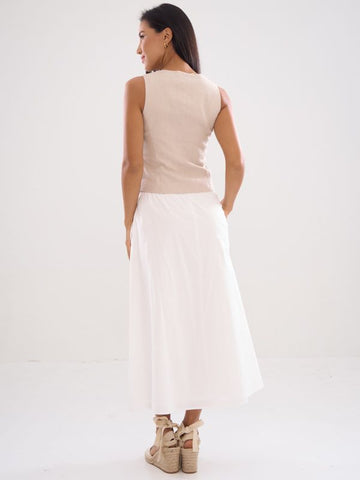 Elastic Flare Midi Skirt