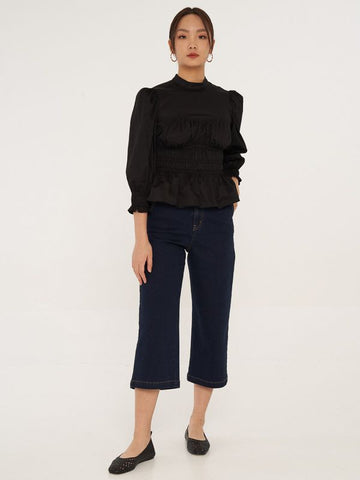 Denim Cropped Wide Leg Culottes