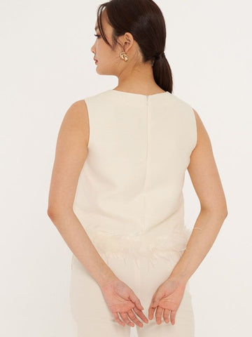 Feather Trimmed Sleeveless Top