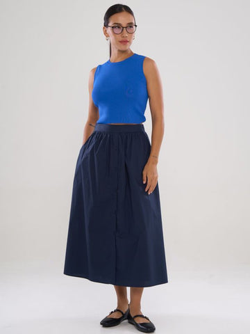 Elastic Flare Midi Skirt