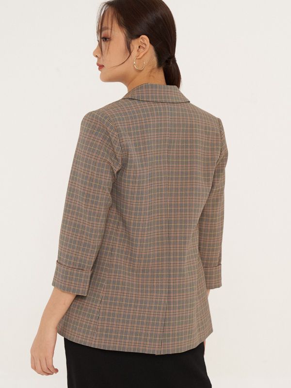 Rolled-Up Sleeves Plaid Blazer