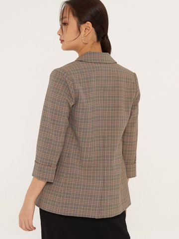 Rolled-Up Sleeves Plaid Blazer