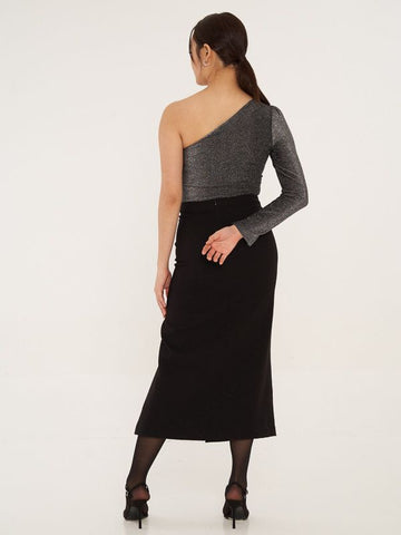 Side Slit Midi Skirt With Rose Detailed