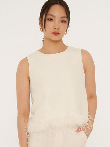 Feather Trimmed Sleeveless Top