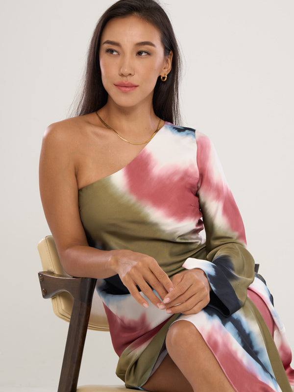 Tie-Dye One Shoulder Maxi Dress