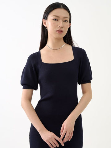 Square Neck Puff Sleeve Knit Dress