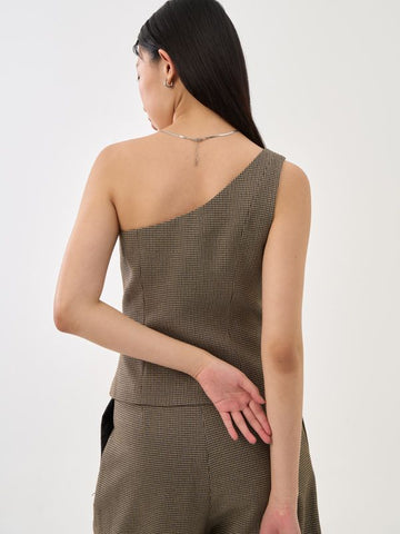 One Shoulder Plaid Top