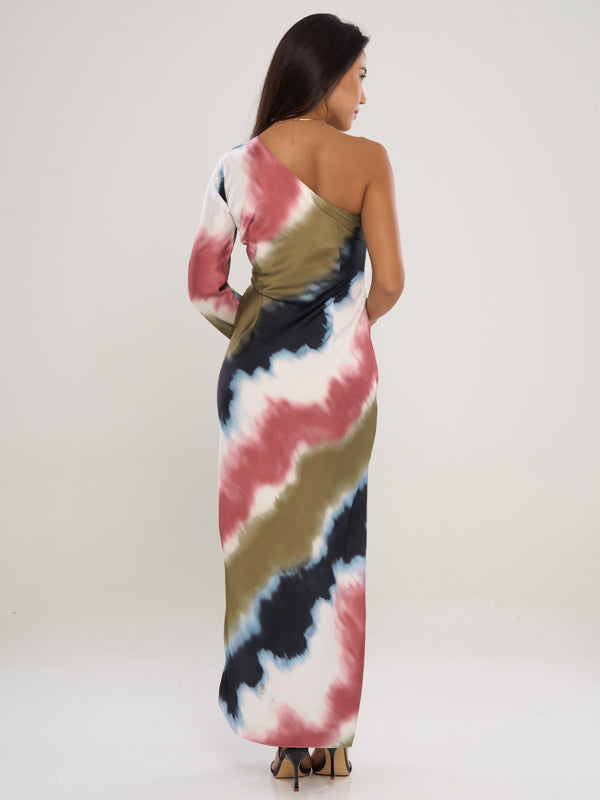 Tie-Dye One Shoulder Maxi Dress