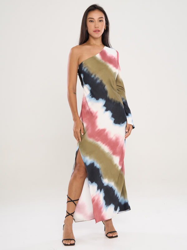 Tie-Dye One Shoulder Maxi Dress