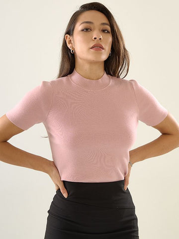 Mock Neck Short Sleeve Knit Top