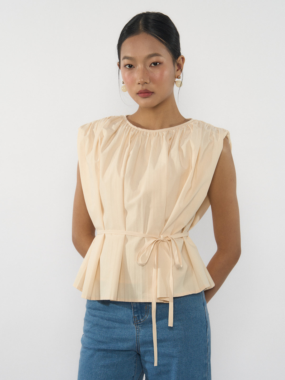 Gathered Sleeveless Blouse