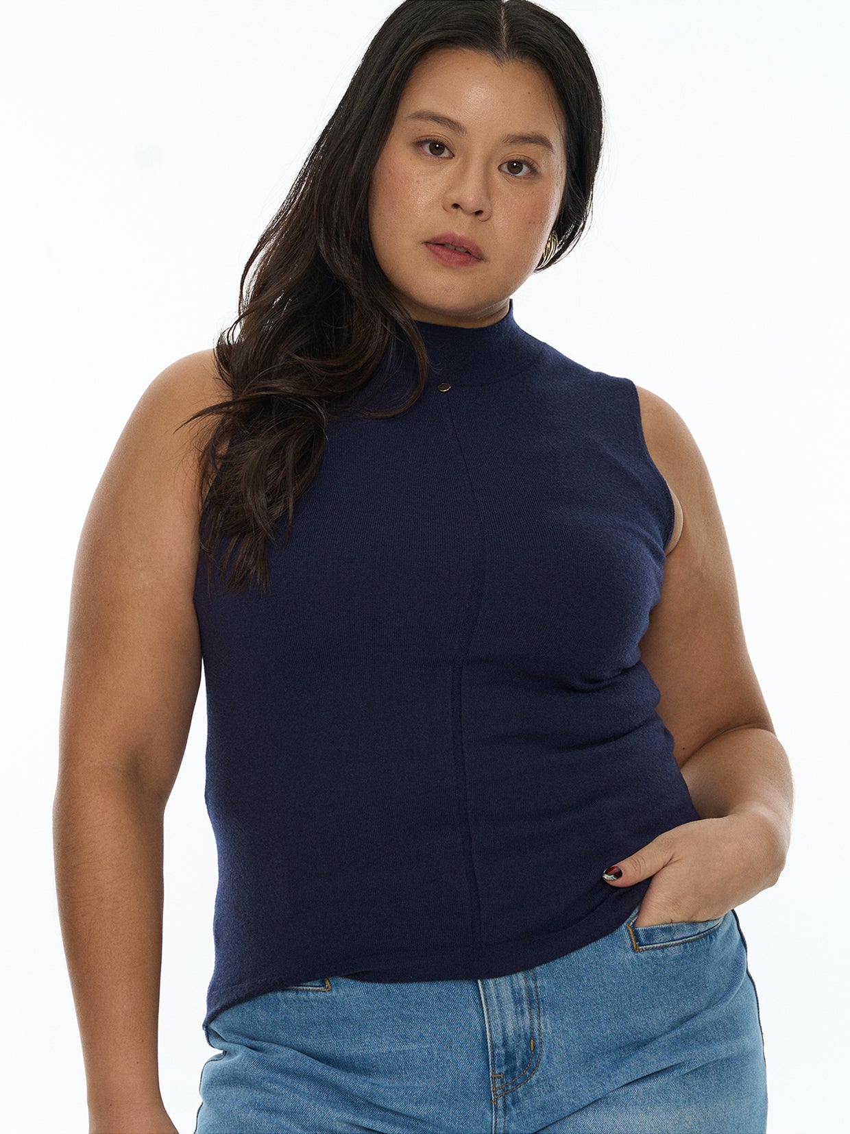 Mock Neck Sleeveless Knit Top