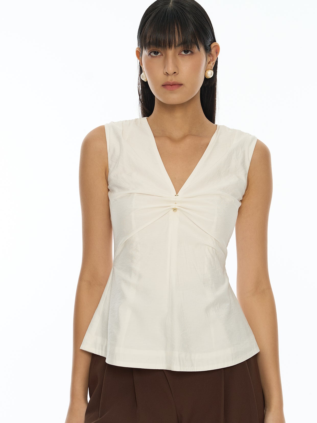 Front Gathered V-Neck Top