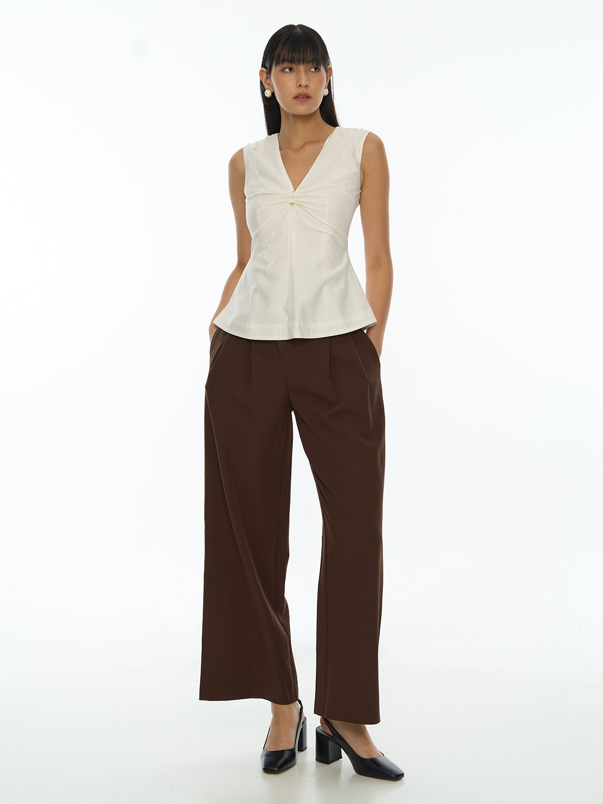 Front Gathered V-Neck Top