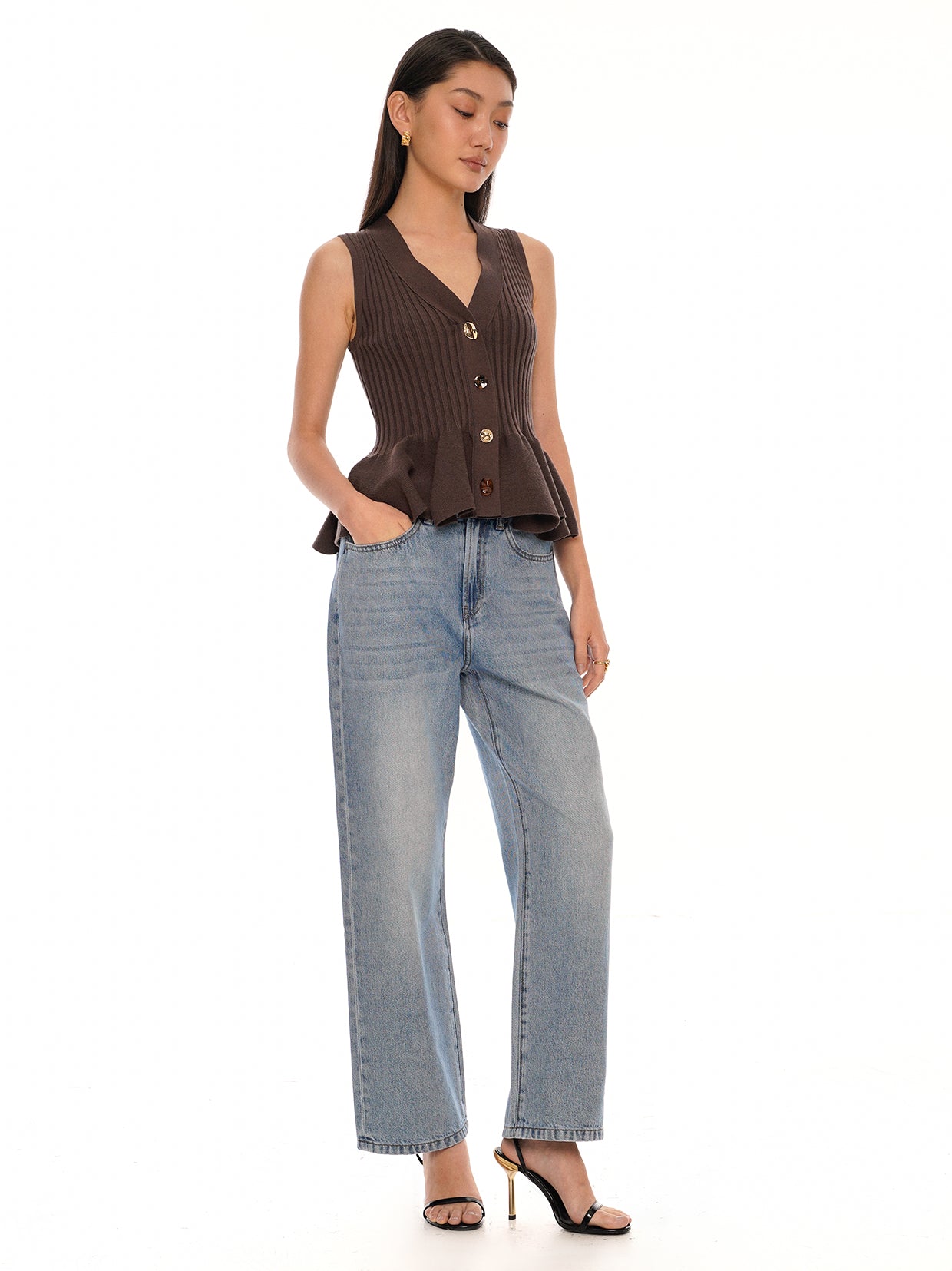 Ribbed Knit Peplum Top
