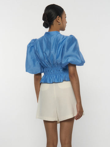 Puffed-Sleeve Gathered Blouse