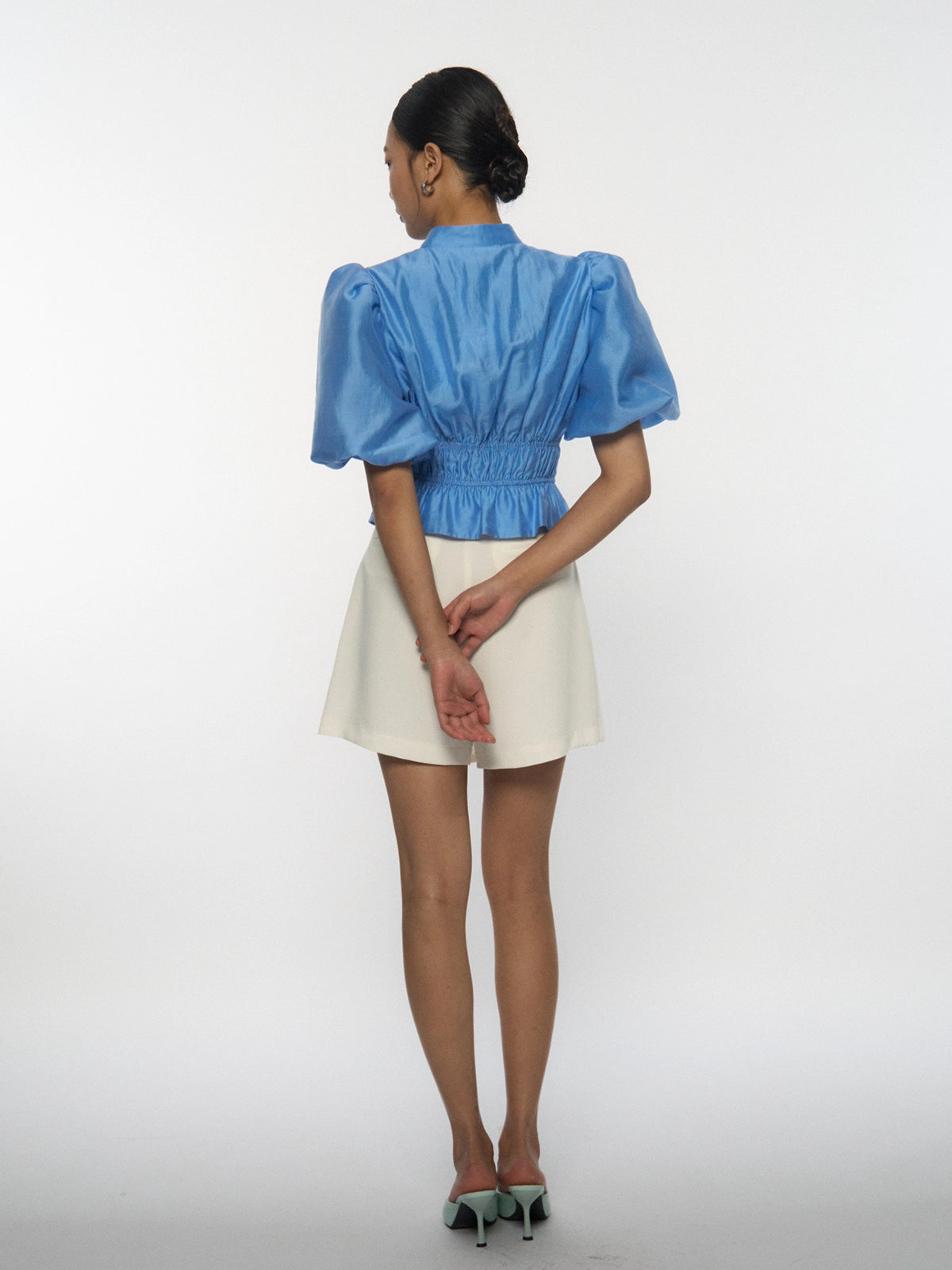 Puffed-Sleeve Gathered Blouse