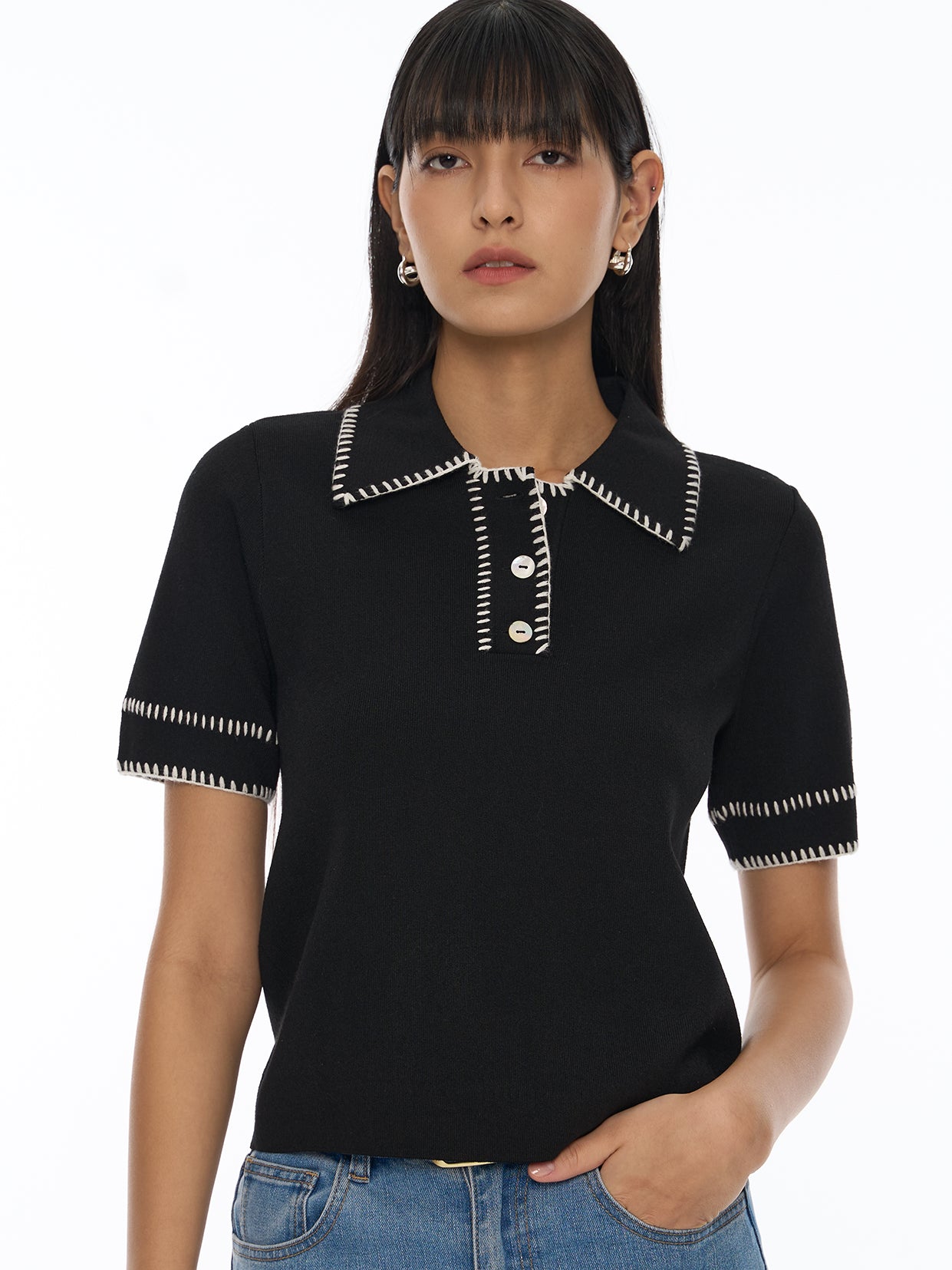 Knit Contrast Stitch Tee