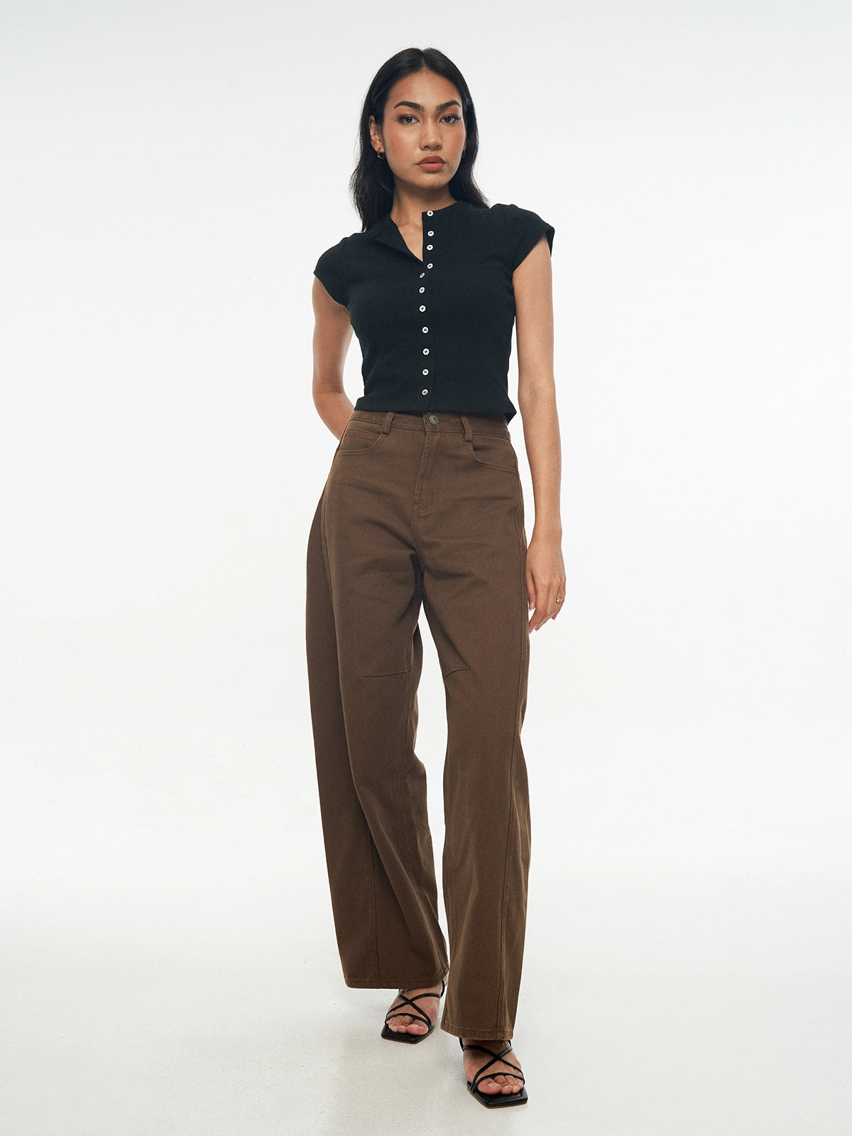 Ribbed Button-Front Knit Top