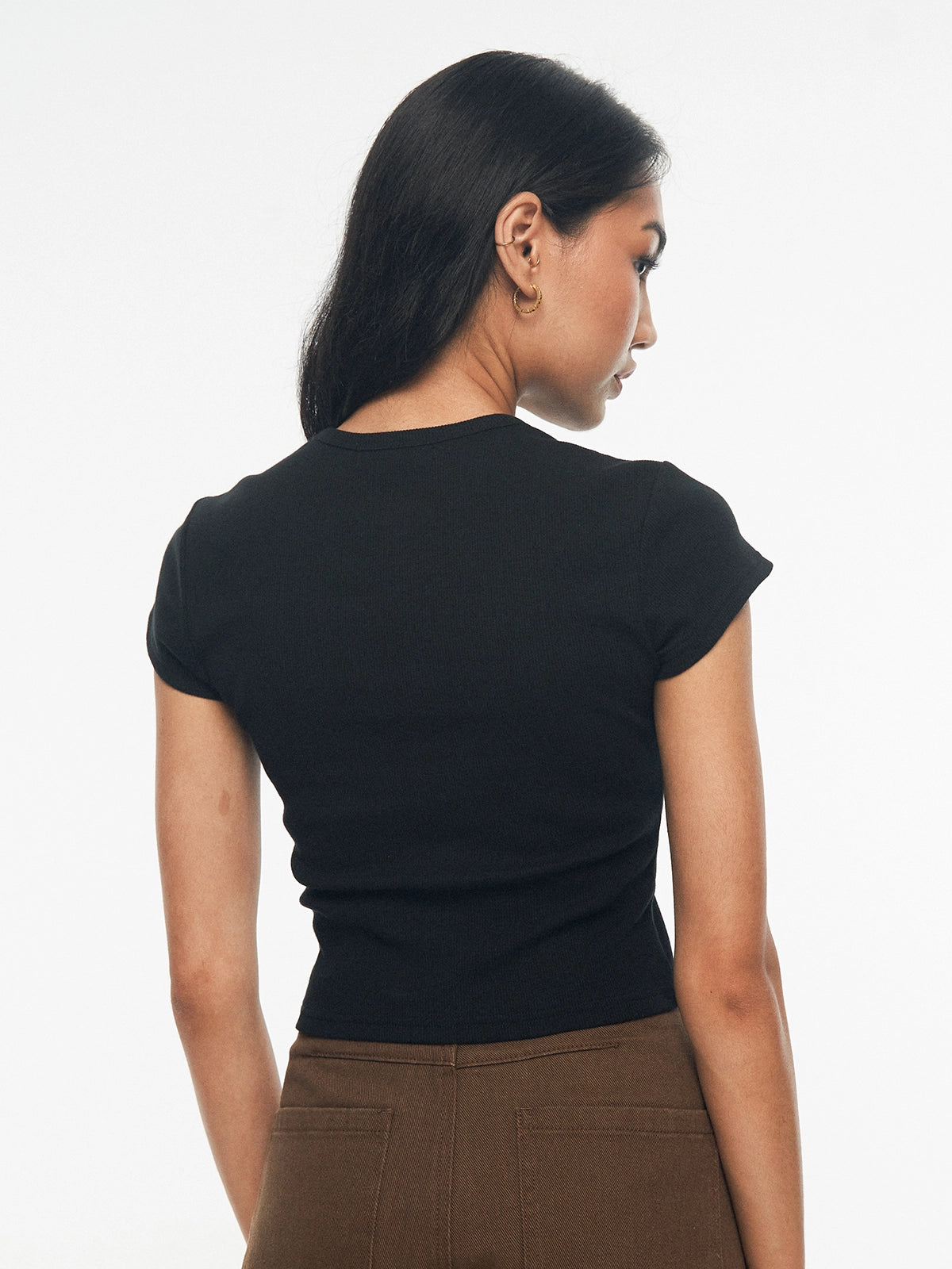 Ribbed Button-Front Knit Top