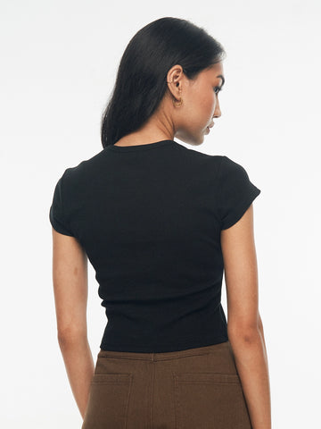 Ribbed Button-Front Knit Top