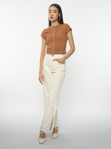 Ribbed Button-Front Knit Top