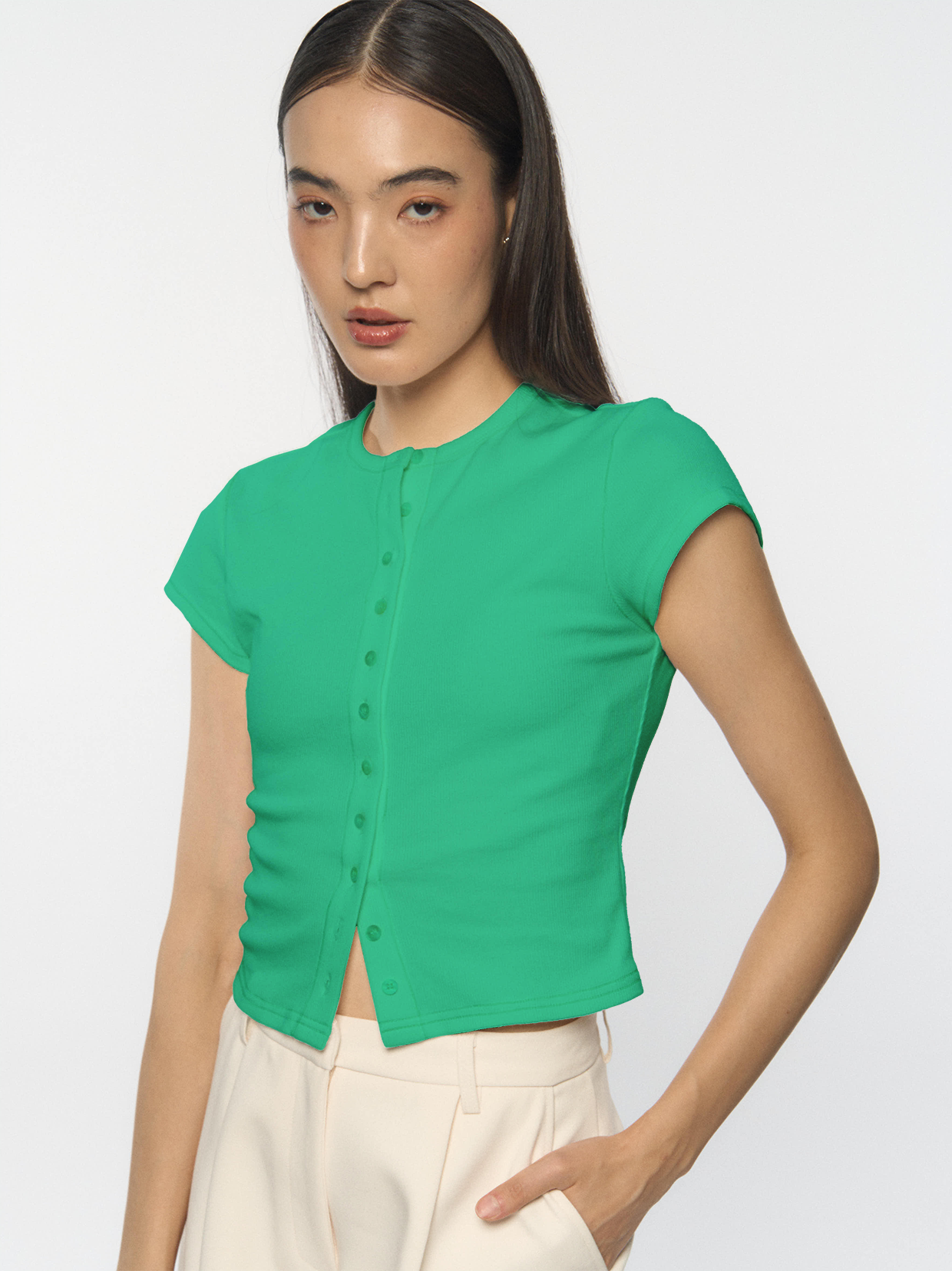 Ribbed Button-Front Knit Top