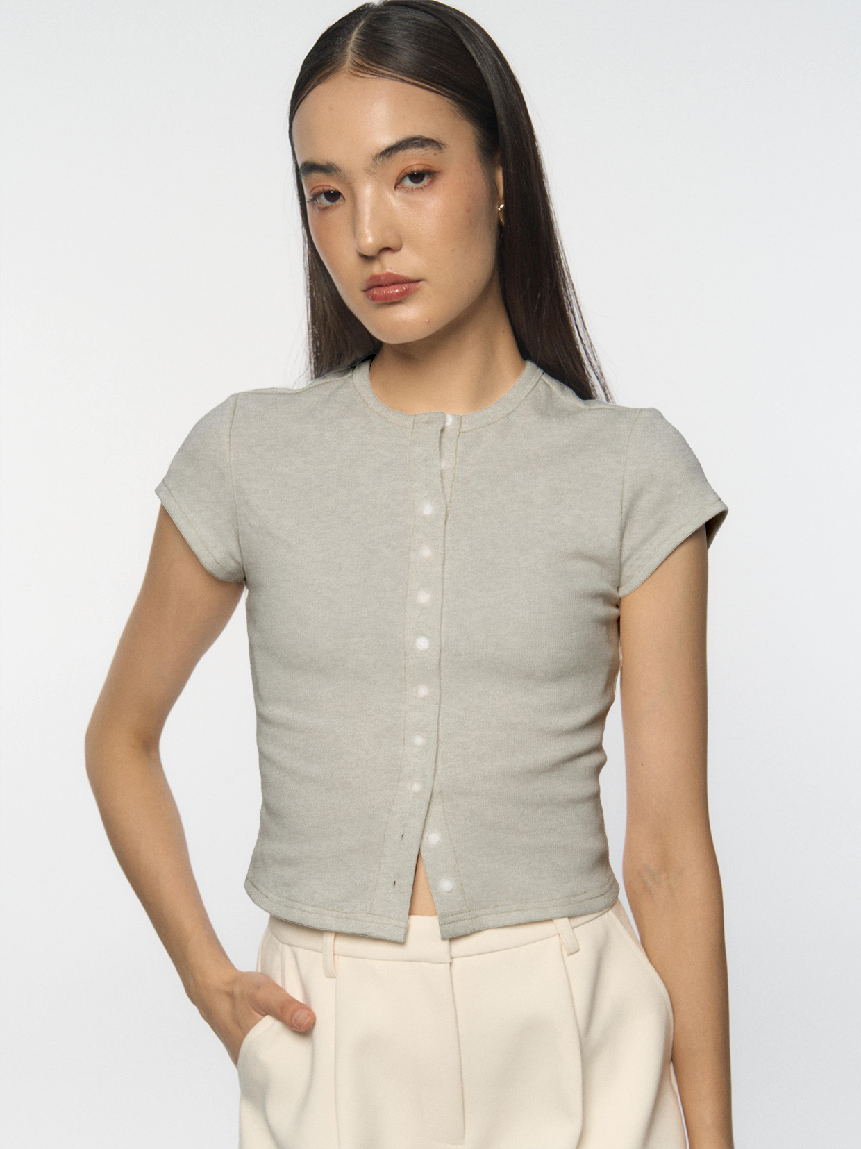 Ribbed Button-Front Knit Top
