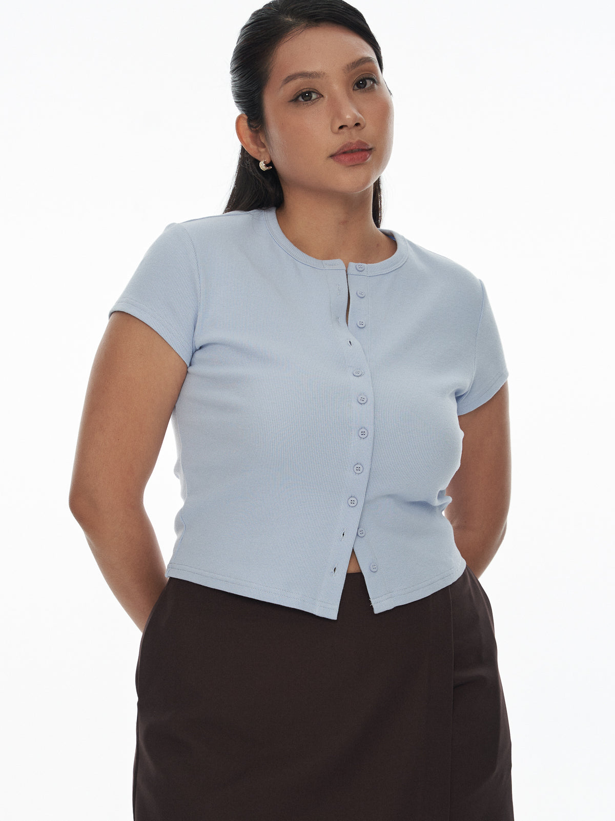 Ribbed Button-Front Knit Top