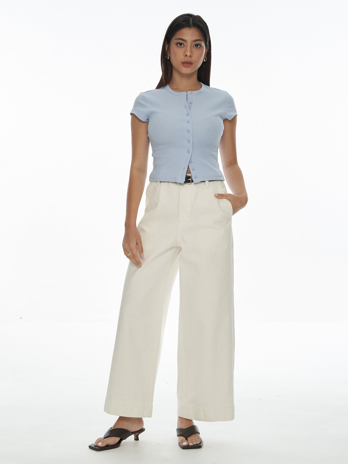 Ribbed Button-Front Knit Top