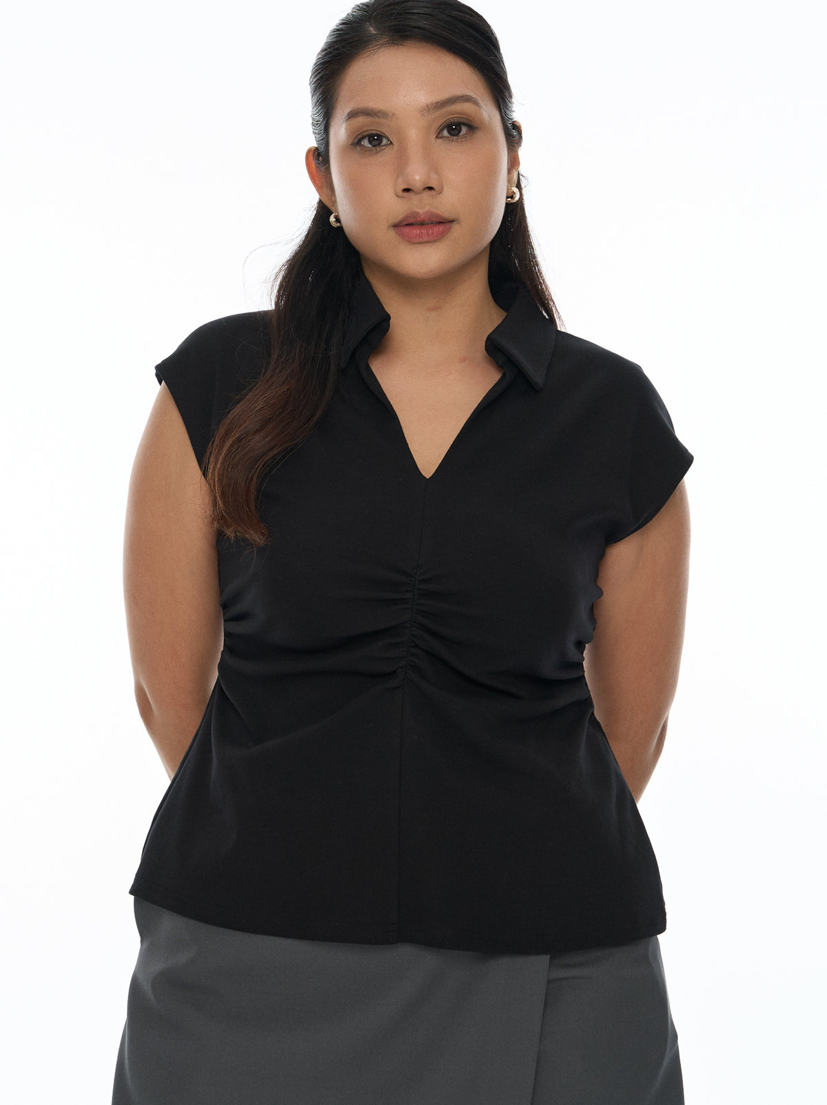 Ruched Front Cap Sleeve Top
