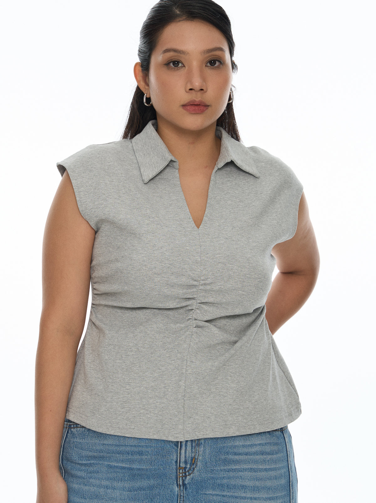 Ruched Front Cap Sleeve Top