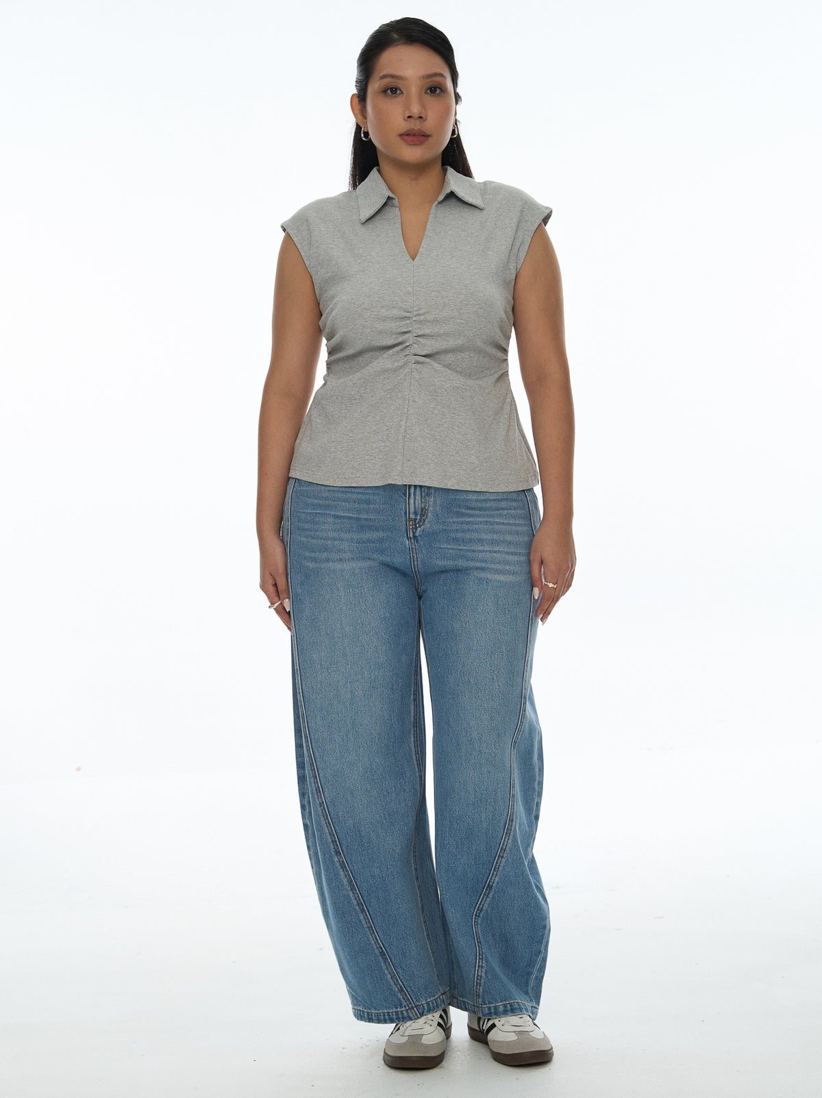 Ruched Front Cap Sleeve Top