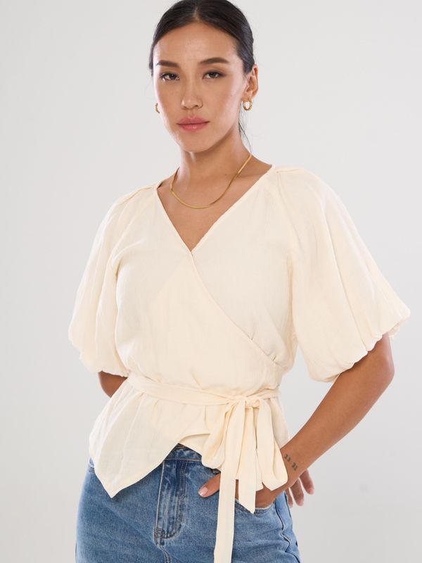 Front Wrap Puff Sleeve Top