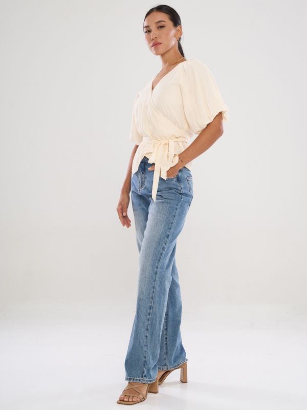 Front Wrap Puff Sleeve Top