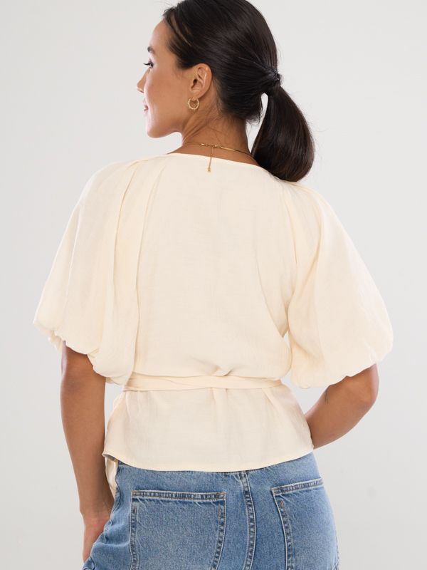 Front Wrap Puff Sleeve Top
