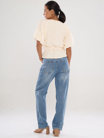 Front Wrap Puff Sleeve Top