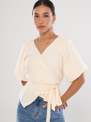 Front Wrap Puff Sleeve Top