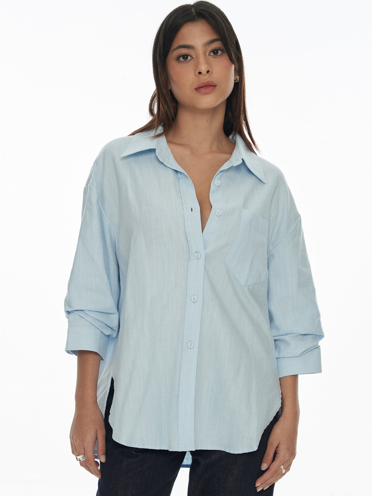 Ruched Sleeve Classic Shirt