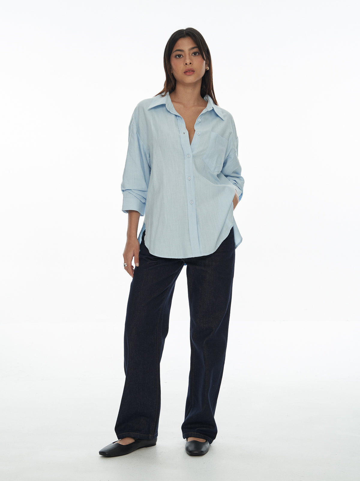 Ruched Sleeve Classic Shirt